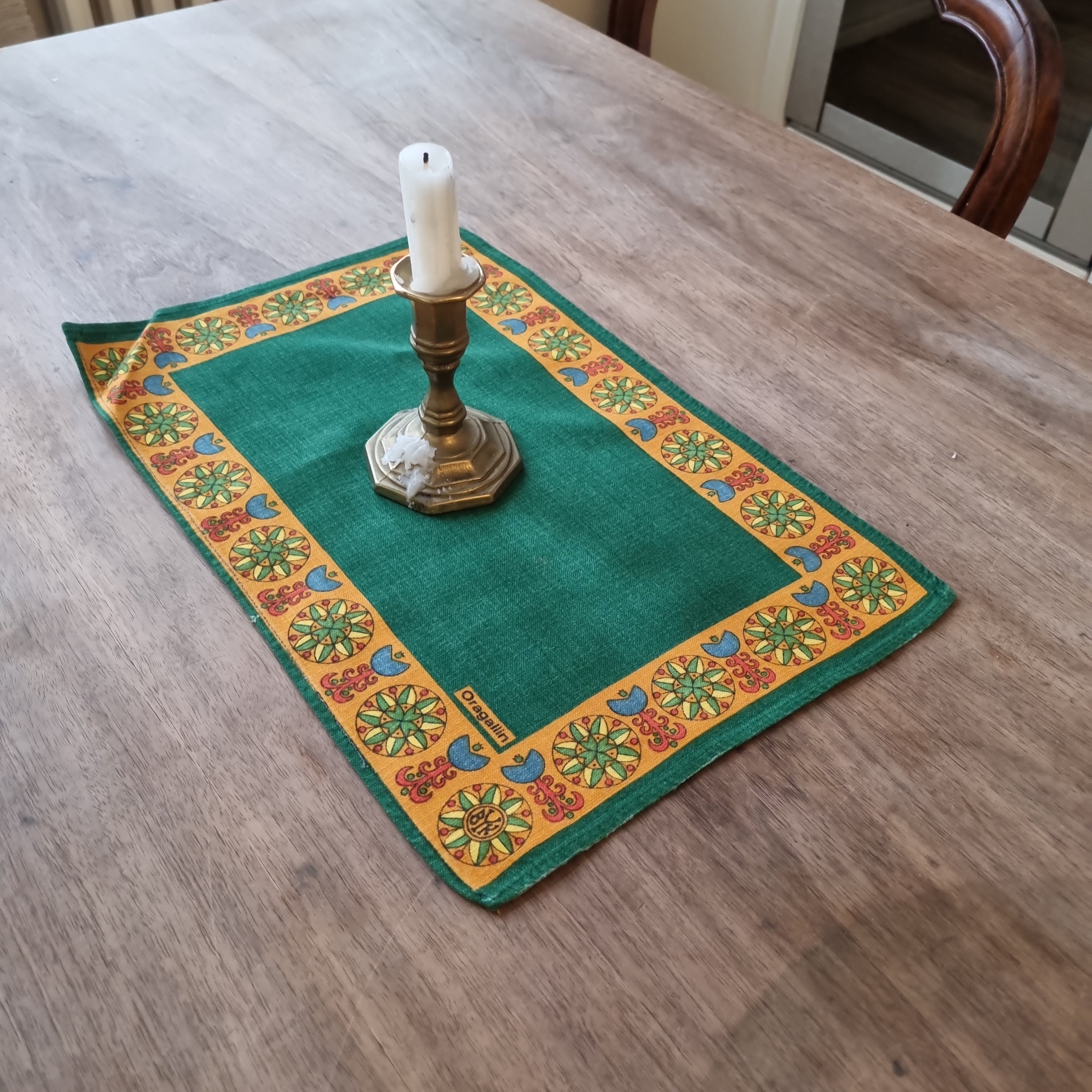 Vintage Oragallin Zierdeckchen Platzdecke 25x40cm Läufer grün gelb 🤍