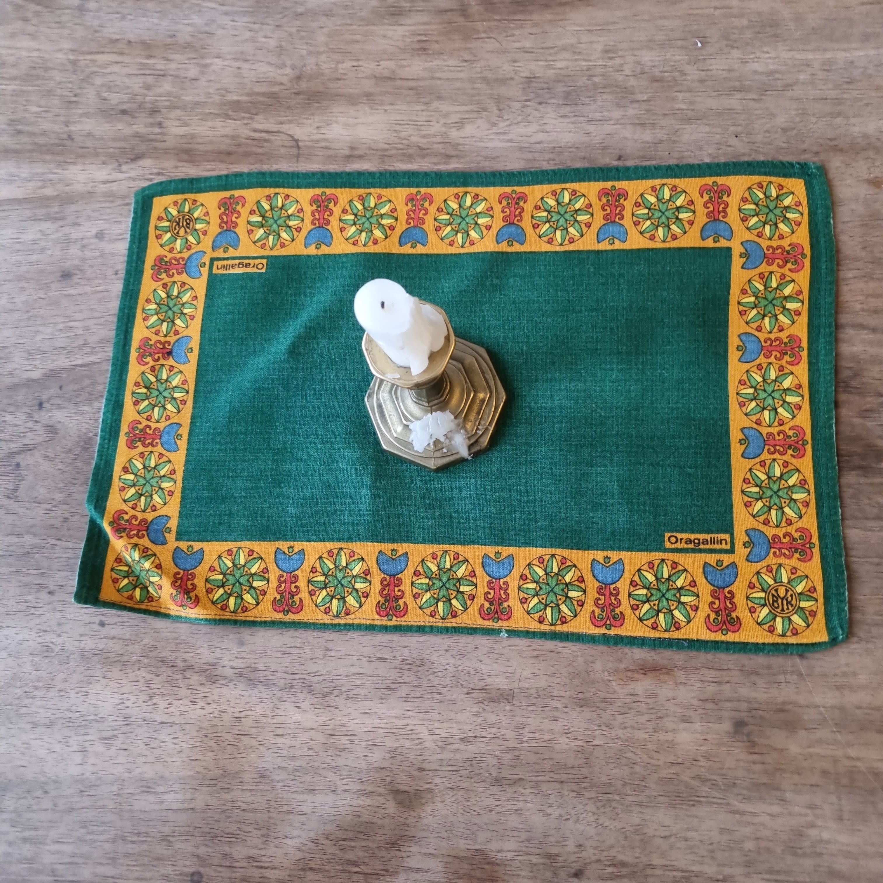 Vintage Oragallin Zierdeckchen Platzdecke 25x40cm Läufer grün gelb 🤍