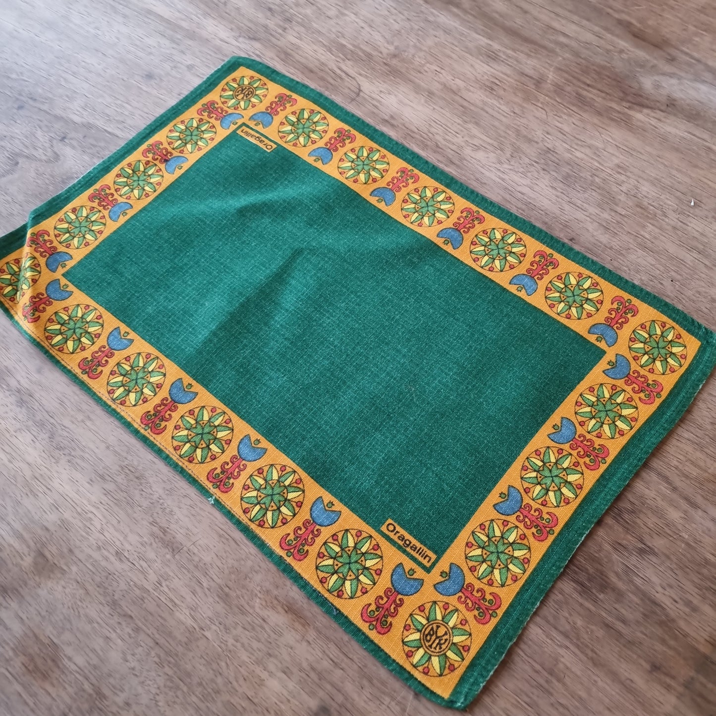 🤍Vintage Oragallin Tischdecke Deckchen Platzdecke 25x40cm Läufer grün gelb