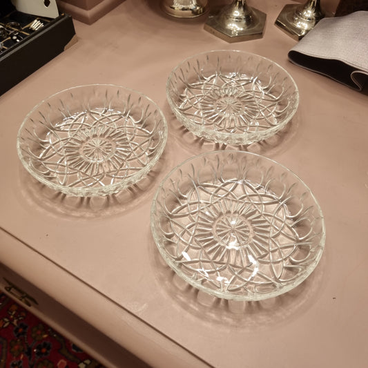 3x Glas Schalen Kuchen Teller Kristall