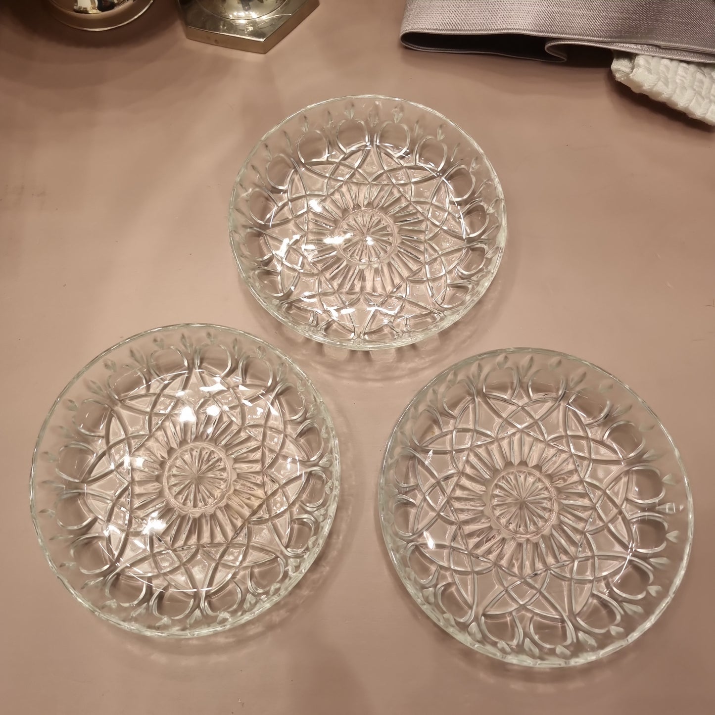 3x Glas Schalen Kuchen Teller Kristall