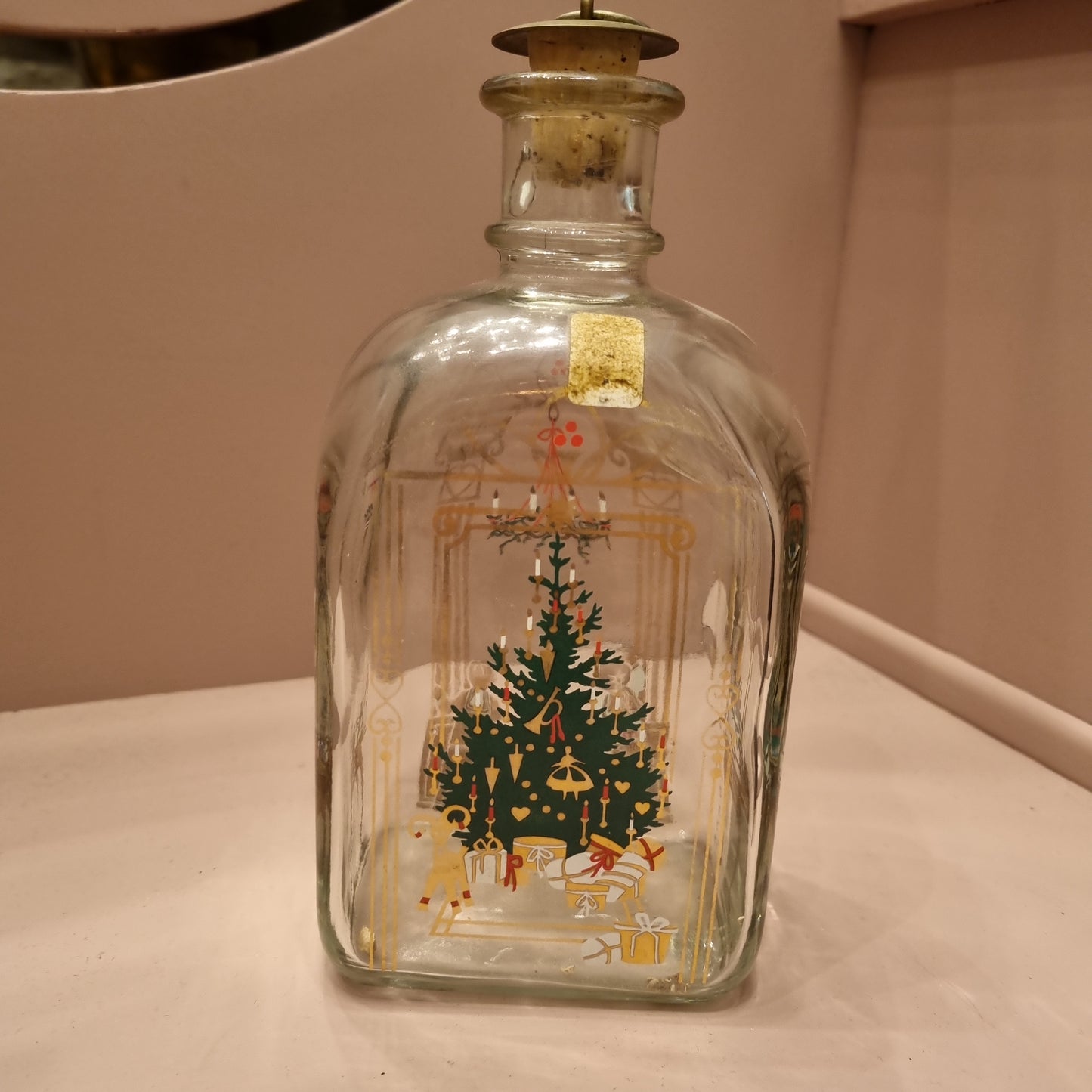 Antike Weihnachtskaraffe Brandy Stopfen Handbemalt Jugendstil Karaffe Wein Alkohol