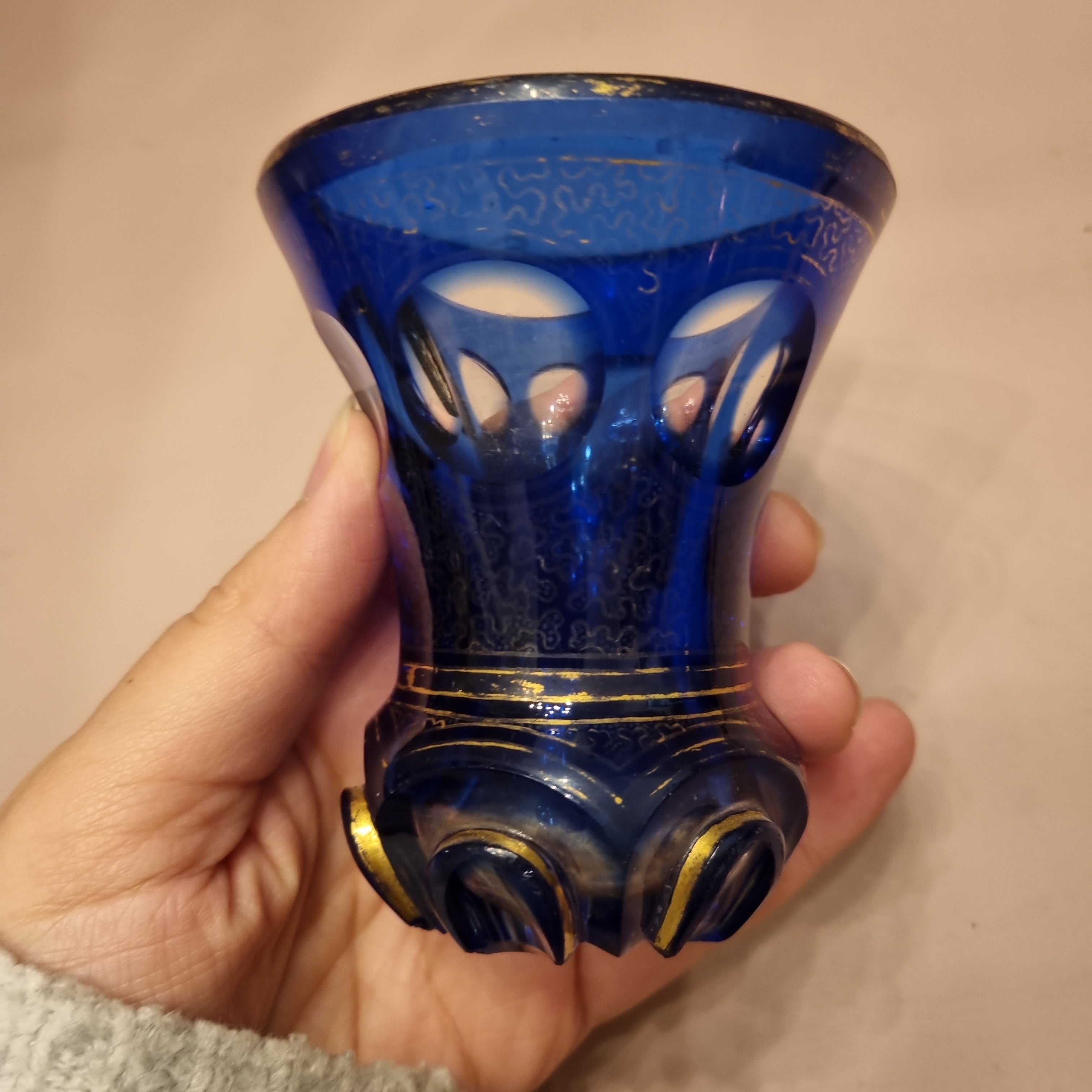 Alte Vase böhmischer Stil Blau kleine Vase