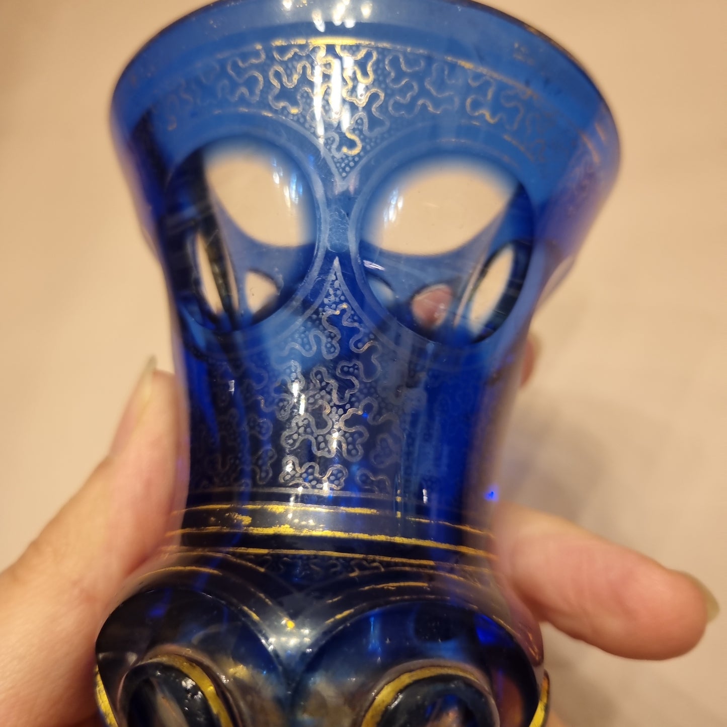 Alte Vase böhmischer Stil Blau kleine Vase