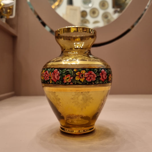 Goldene Vintage Vase Retro Blumenrand