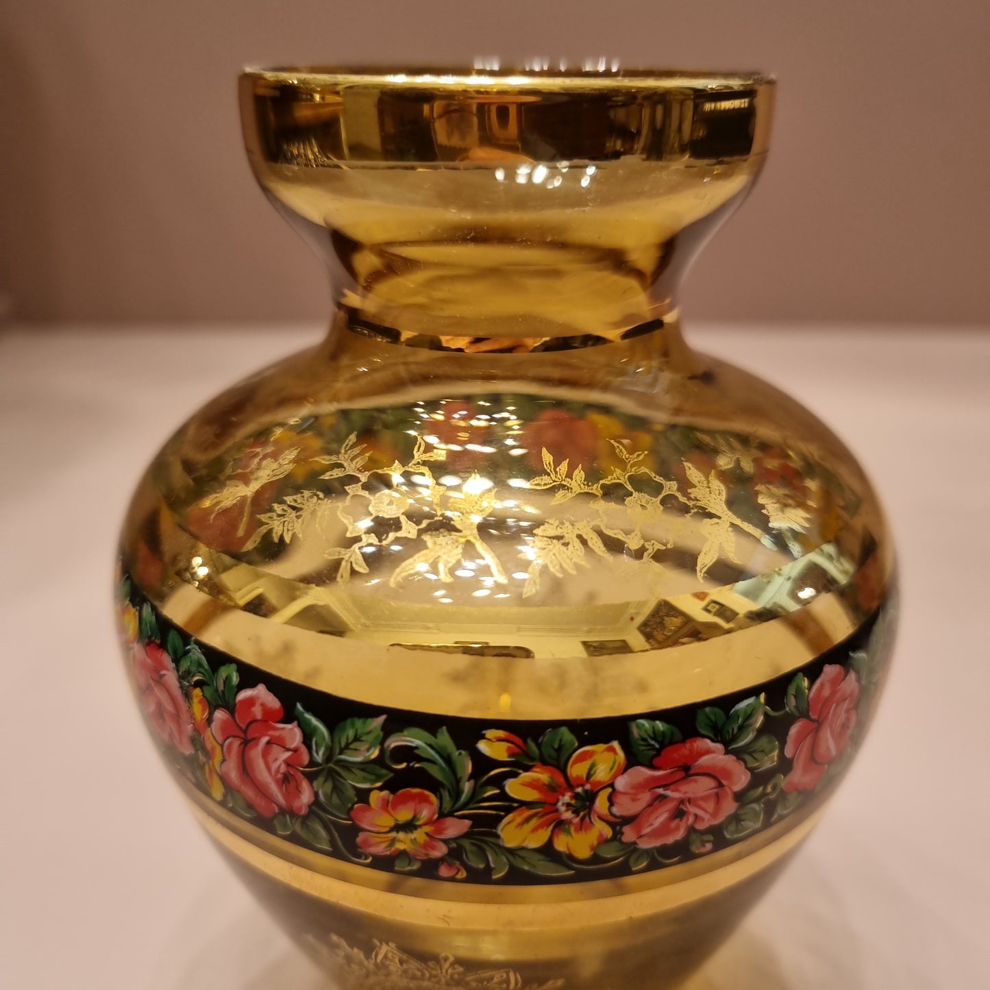 Goldene Vintage Vase Retro Blumenrand