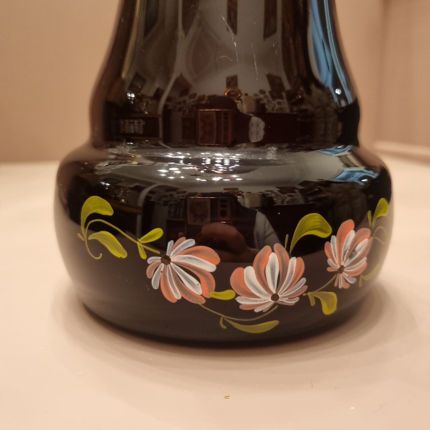 Handbemalte Vintage Vase mit Blumenmotiv lila Rosa Retro