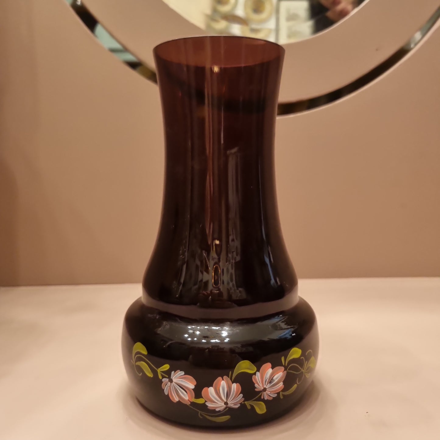 Handbemalte Vintage Vase mit Blumenmotiv lila Rosa Retro