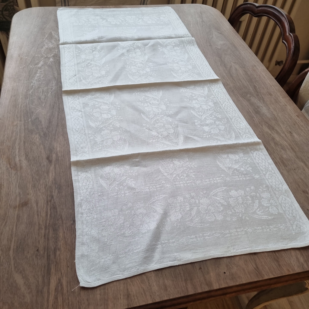 3x Antike Jugendstil Küchen-&Geschirrtücher Damast mit Blumenmotiv cremeweiß 🤍