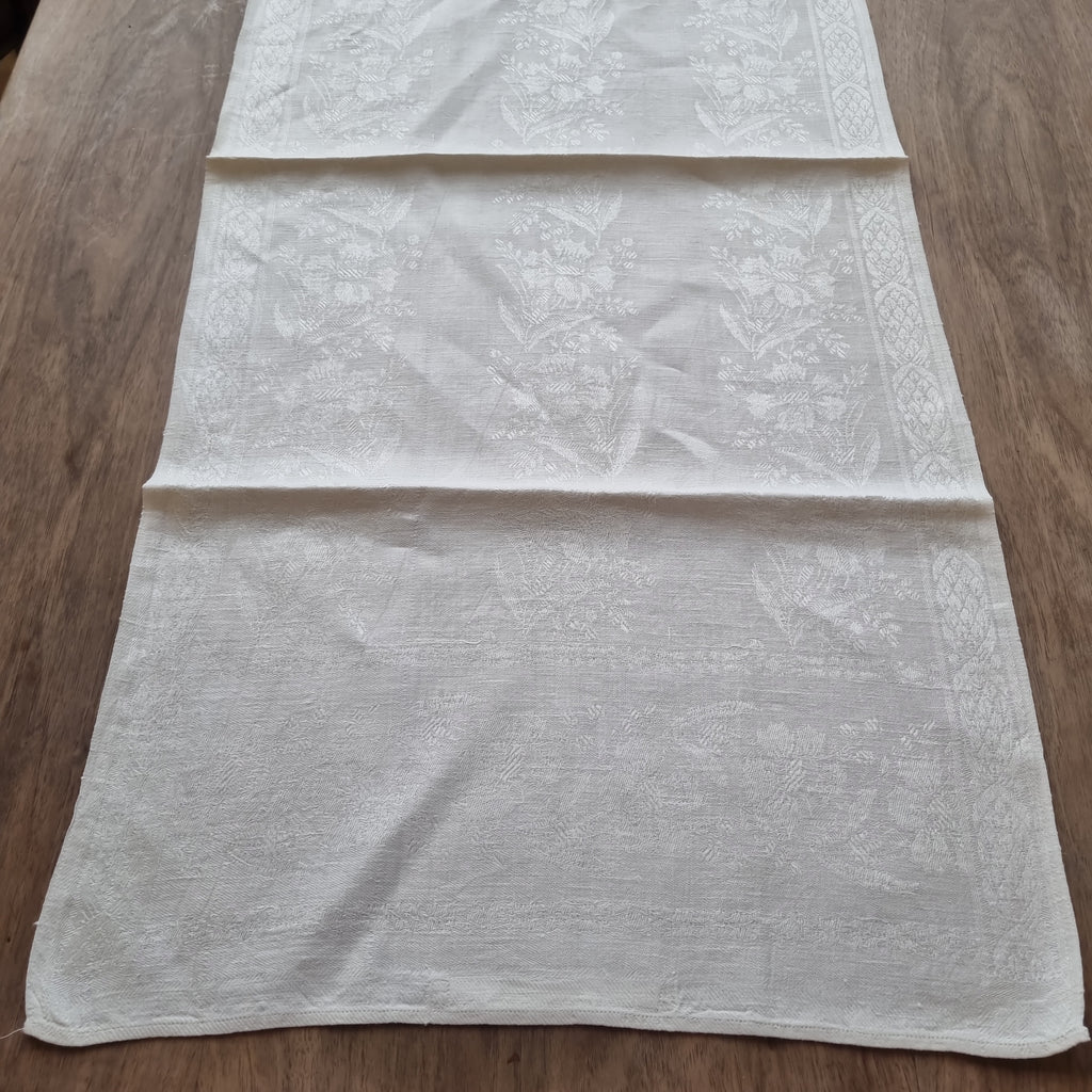 3x Antike Jugendstil Küchen-&Geschirrtücher Damast mit Blumenmotiv cremeweiß 🤍