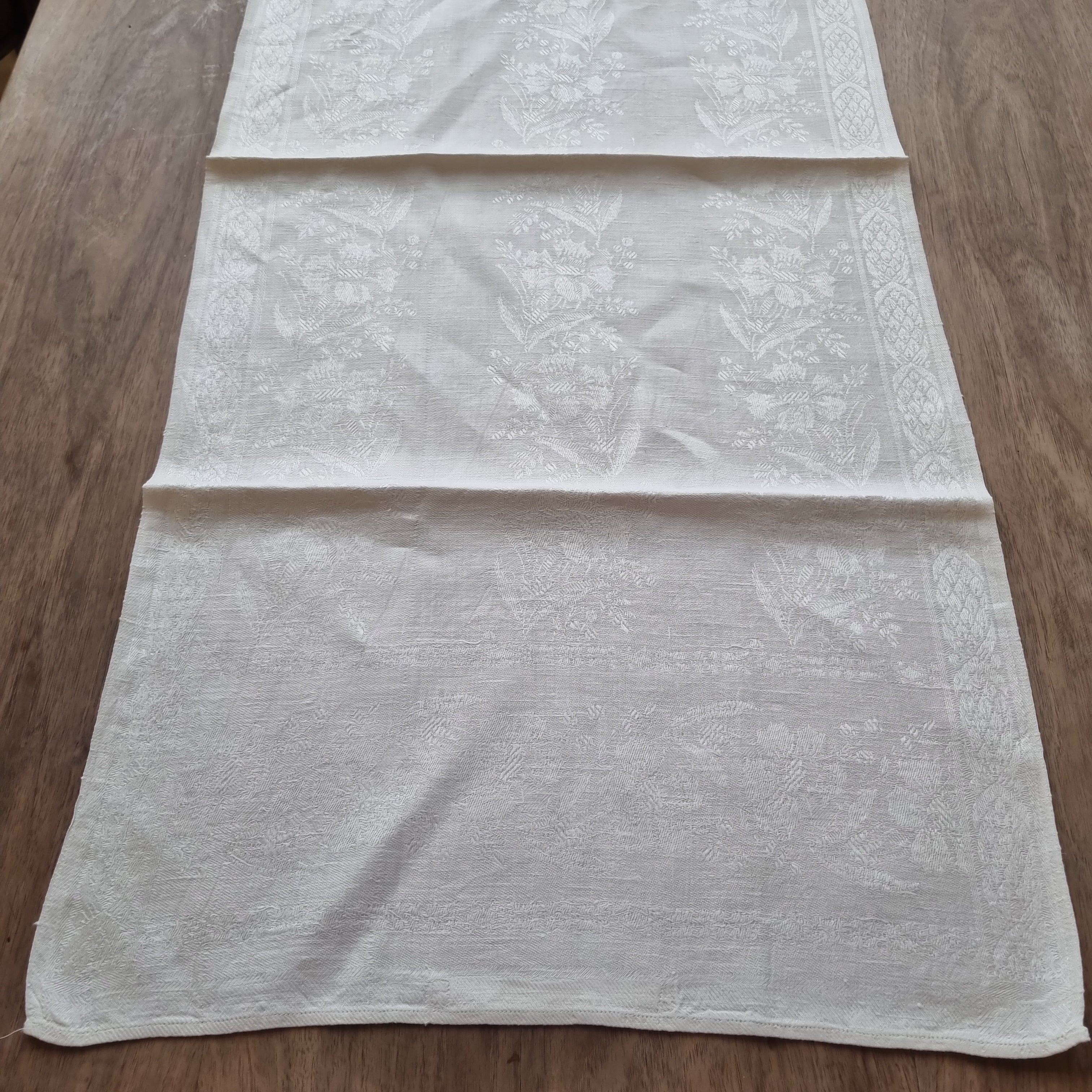 3x Antike Jugendstil Küchen-&Geschirrtücher Damast mit Blumenmotiv cremeweiß 🤍