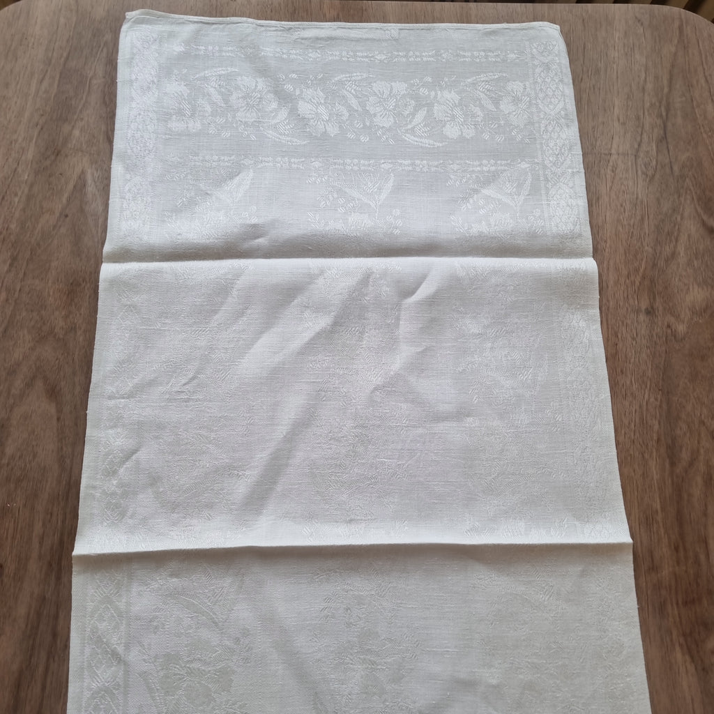 3x Antike Jugendstil Küchen-&Geschirrtücher Damast mit Blumenmotiv cremeweiß 🤍