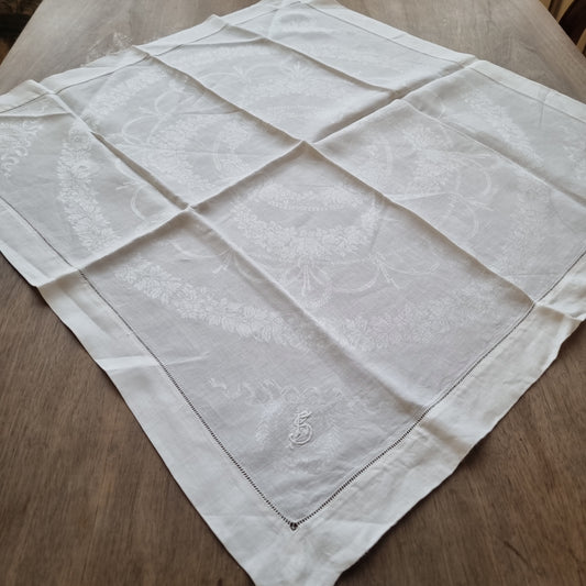 Antike Jugendstil Tischdecke oder auch Stoffserviette Serviette mit Initialen R.S