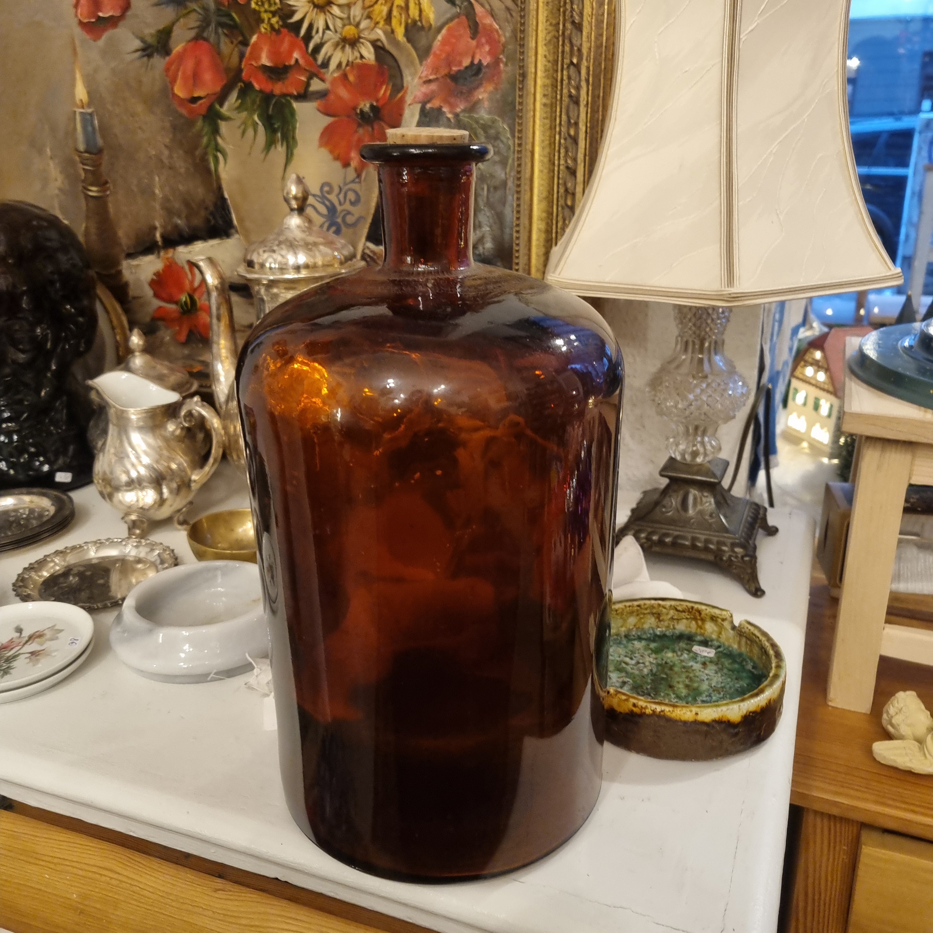Antikes großes Apotheker Glas Braunglas mit Stopfen