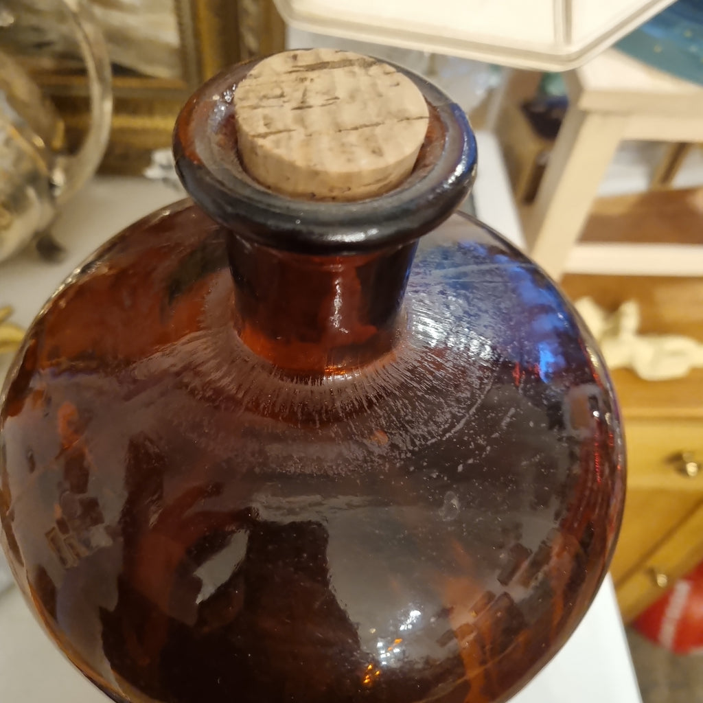 Antikes großes Apotheker Glas Braunglas mit Stopfen