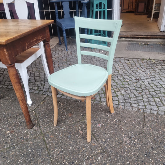 Vintage Bistro Kaffeehaus Stuhl Kiefernholz Küchenstuhl mintgrün lackiert