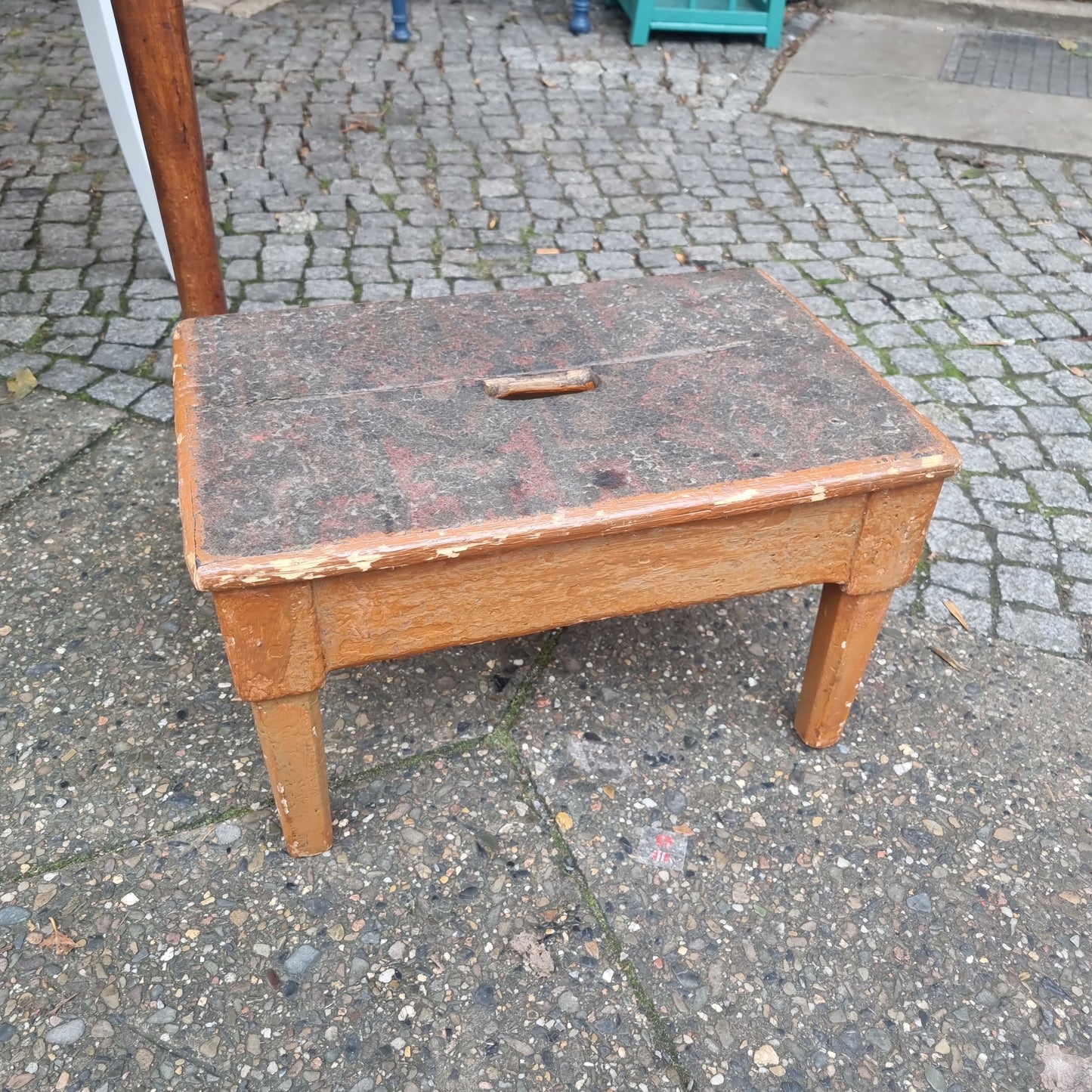 Antiker Hocker Schemel Fußbank Bank Landhaus Shabby Kiefernholz braun