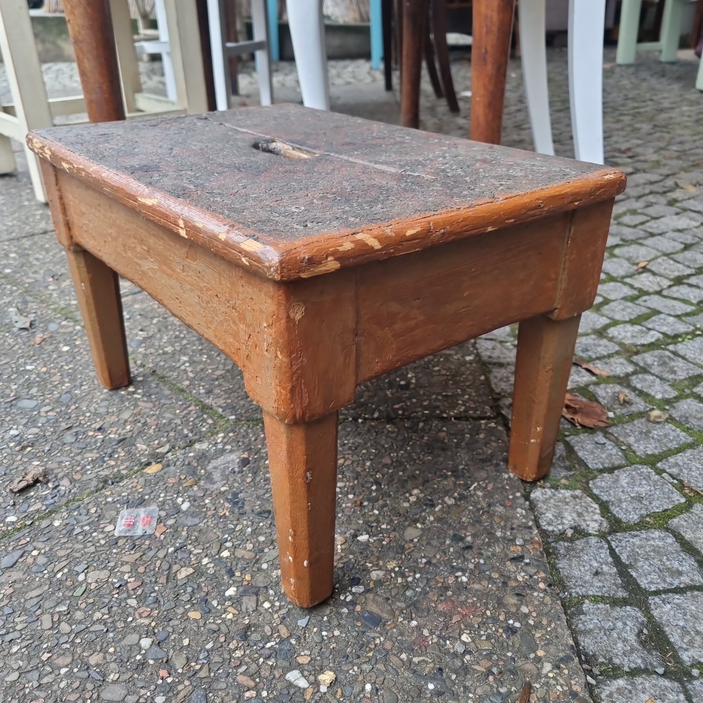 Antiker Hocker Schemel Fußbank Bank Landhaus Shabby Kiefernholz braun