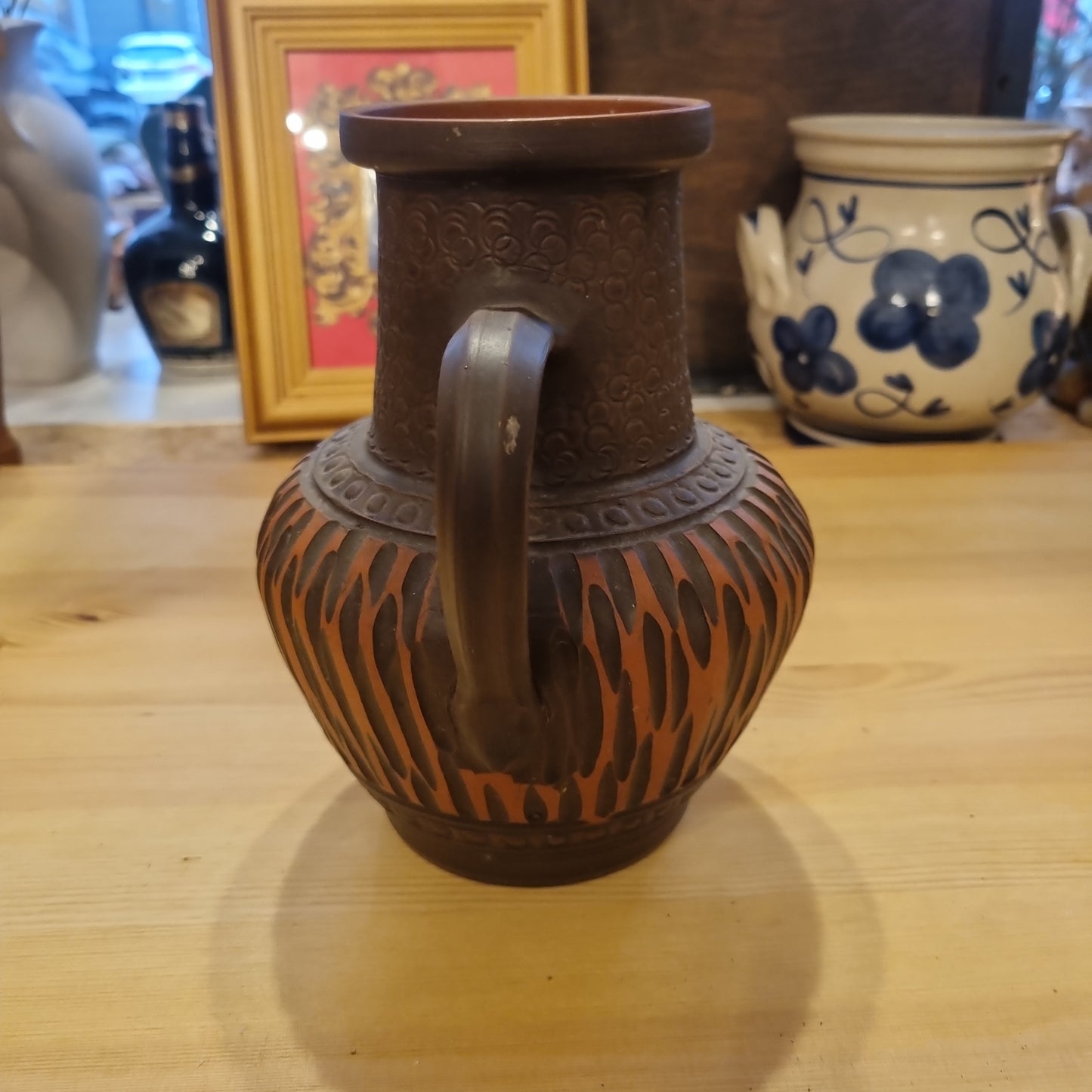 Alte Scheurich Keramik Vase Krug braun Handgemacht Henkel