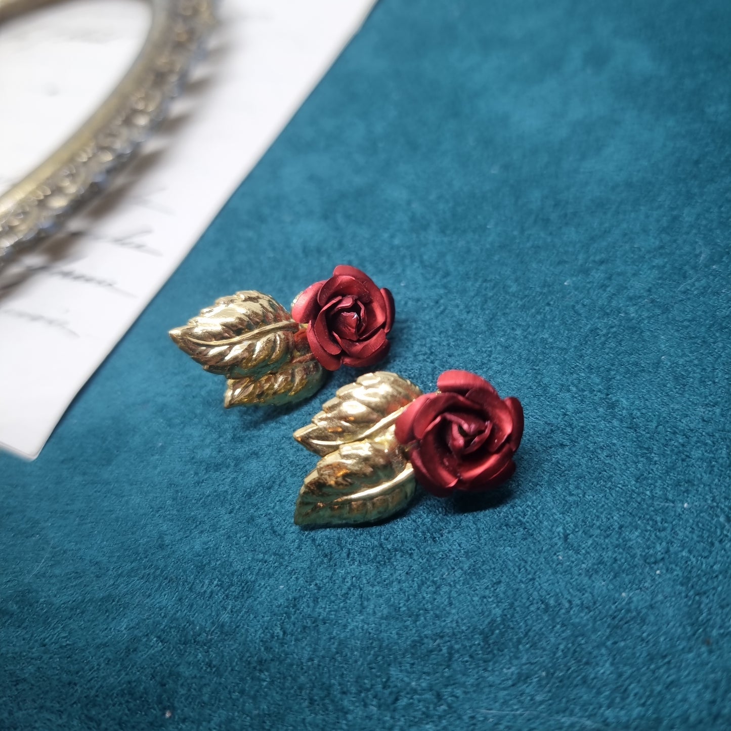 Vintage Ohrclips 50er Jahre Runway Ohrringe / Made in West Germany Statement Clips Gold Rose Rot