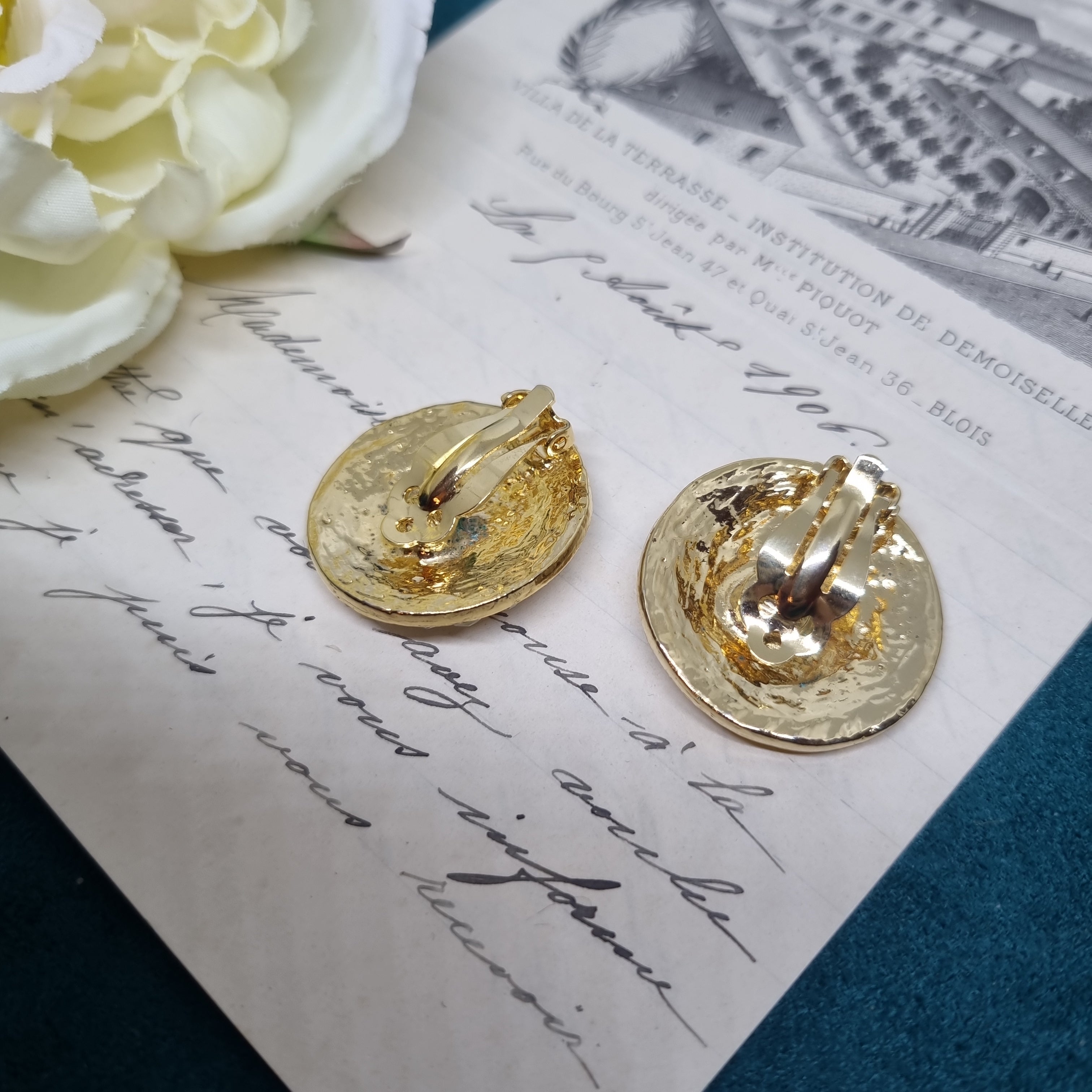 Vintage Ohrclips 50er Jahre Massive Runway Ohrringe / Made in West Germany Statement Clips Silber Gold Strass Rund