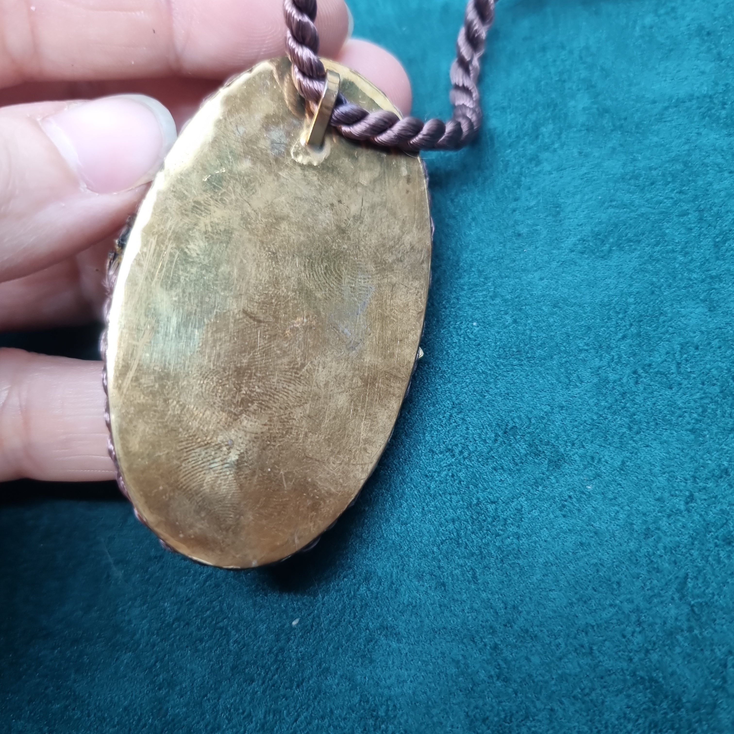 Hübsche Vintage Halskette Seil Handmade Kette Oval Gold Edel Lila