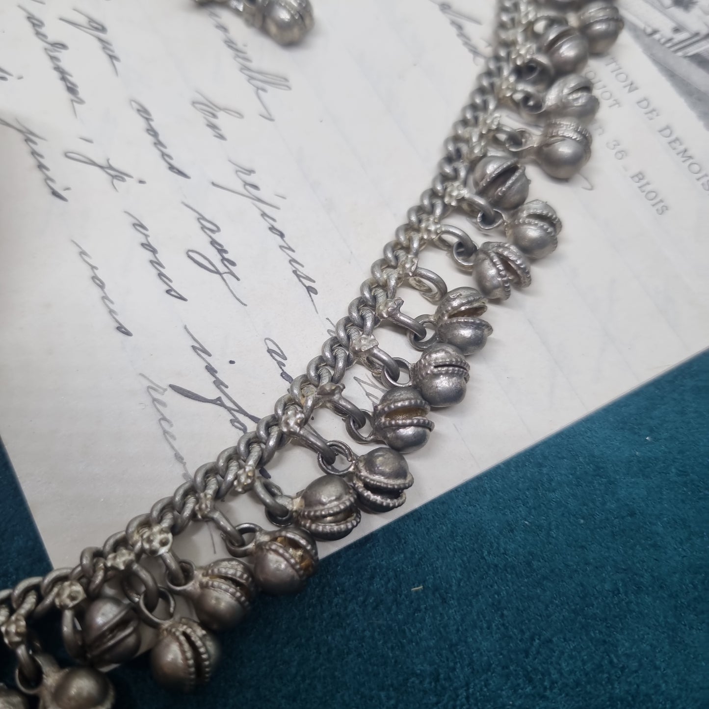 Antike Hübsche Vintage Halskette Silber Handmade Kette Edel Glöckchen klimpert