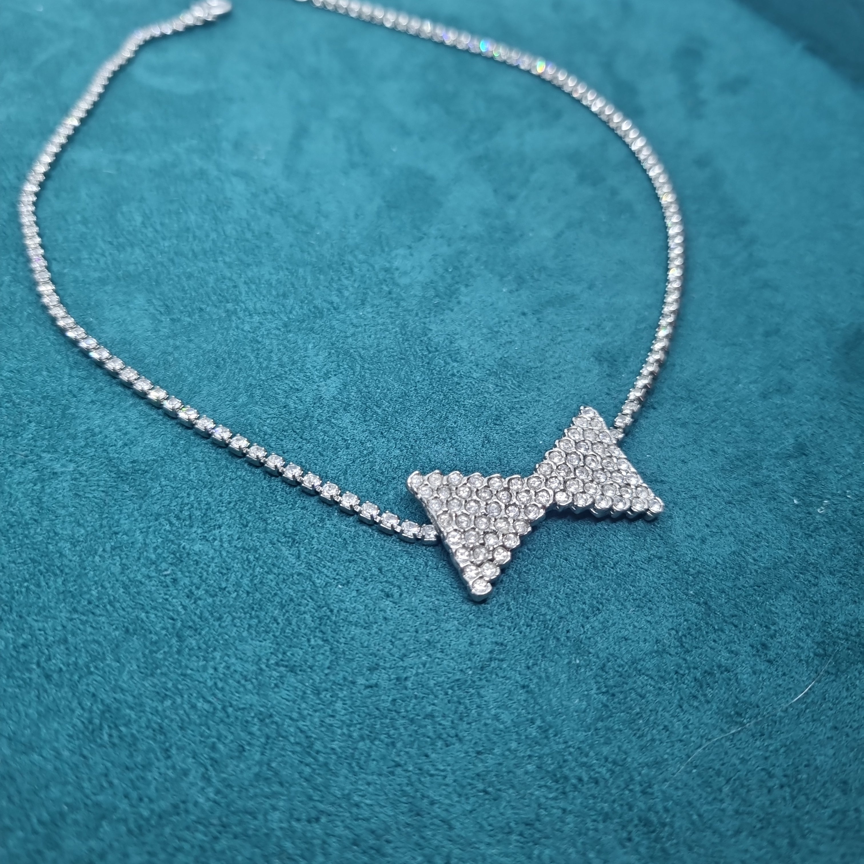 Strasssteinkette Vintage Collier Halskette Strass Kette Modeschmuck funkelnde Steine Schleife