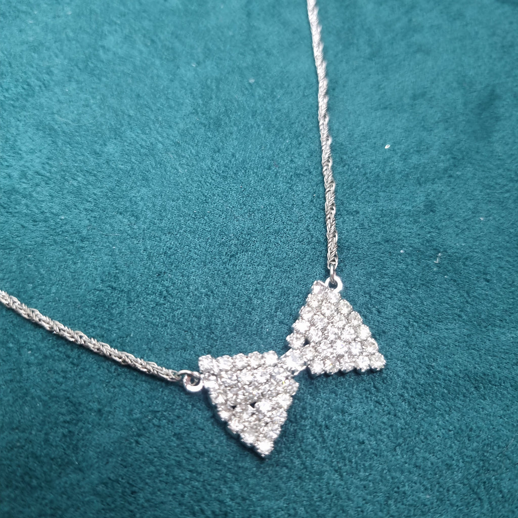Strasssteinkette Vintage Collier Halskette Strass Kette Modeschmuck funkelnde Steine Schleife