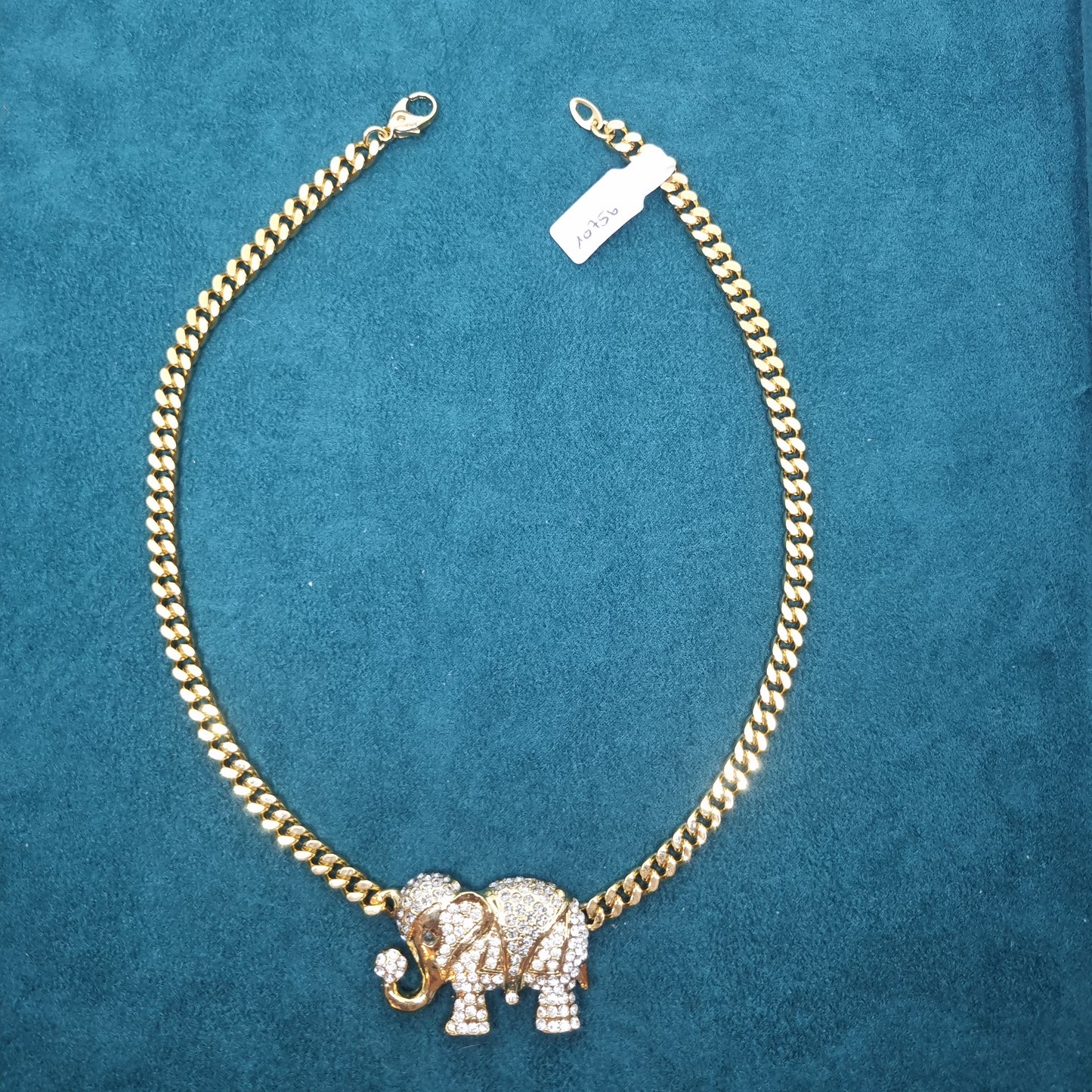 Strasssteinkette Vintage Collier Halskette Strass Kette Modeschmuck funkelnde Steine Elefant Statement gold