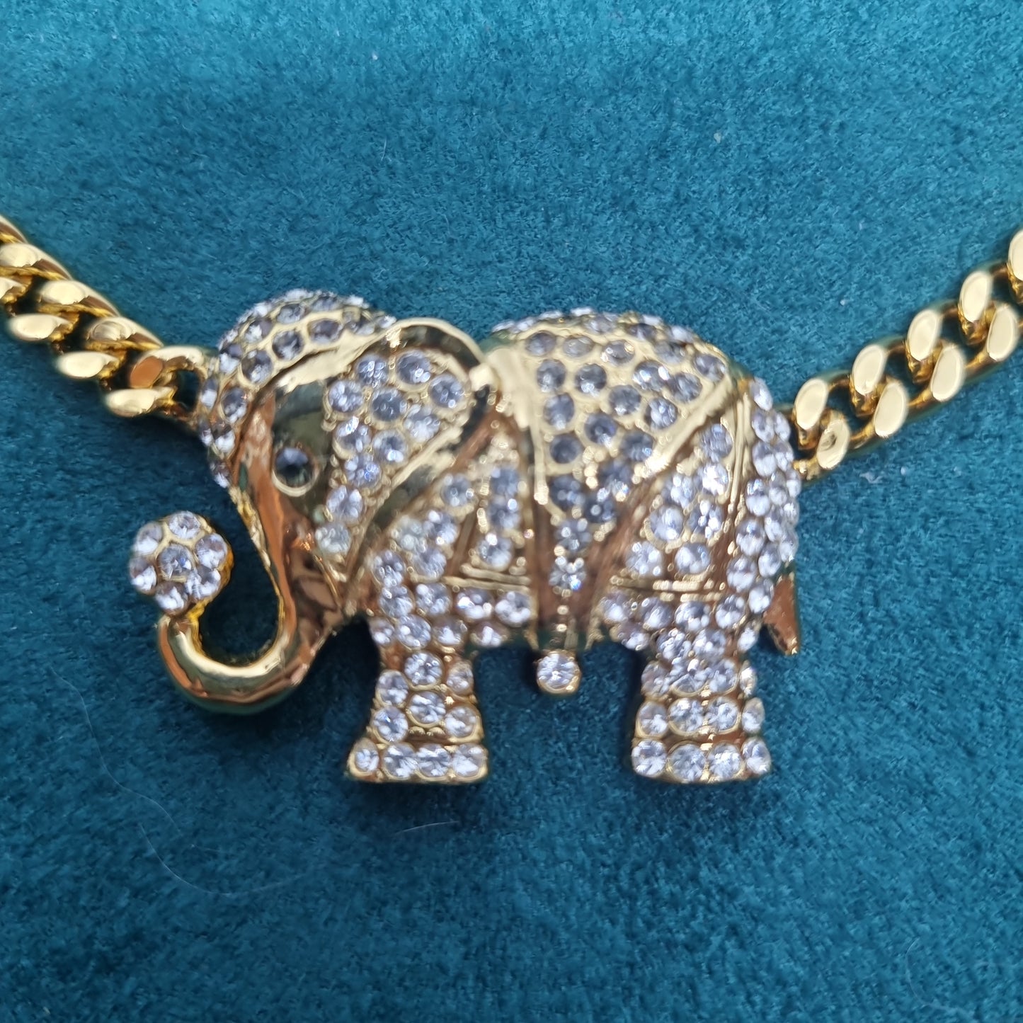 Strasssteinkette Vintage Collier Halskette Strass Kette Modeschmuck funkelnde Steine Elefant Statement gold