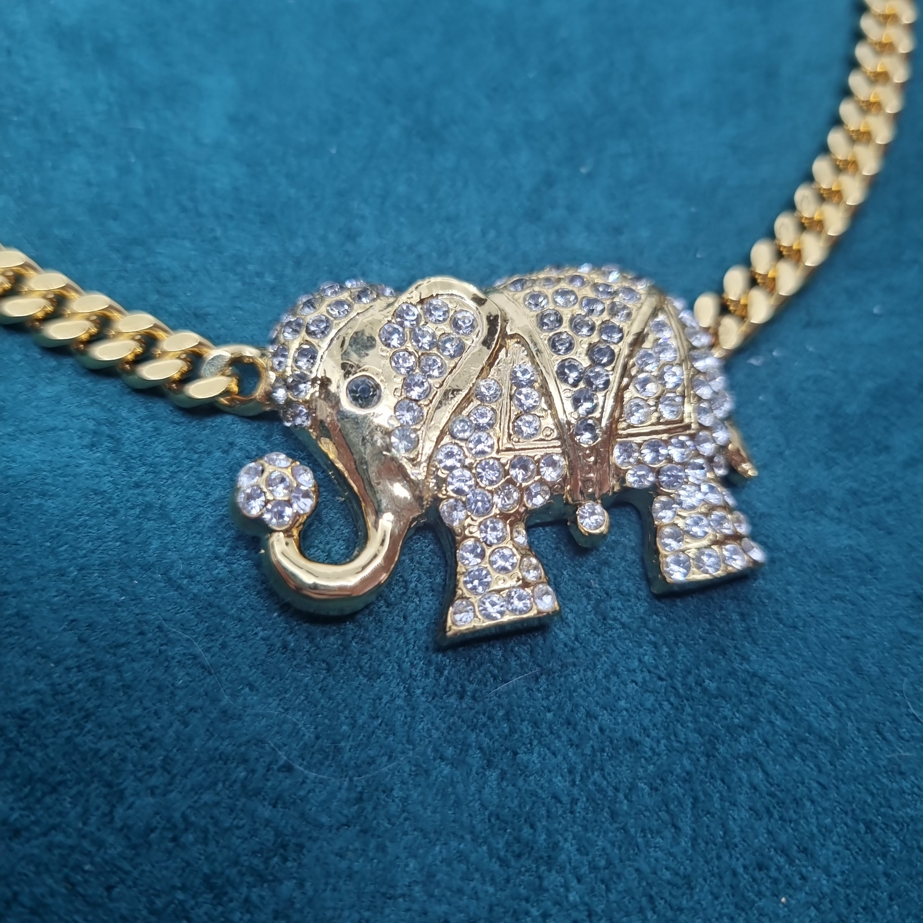 Strasssteinkette Vintage Collier Halskette Strass Kette Modeschmuck funkelnde Steine Elefant Statement gold