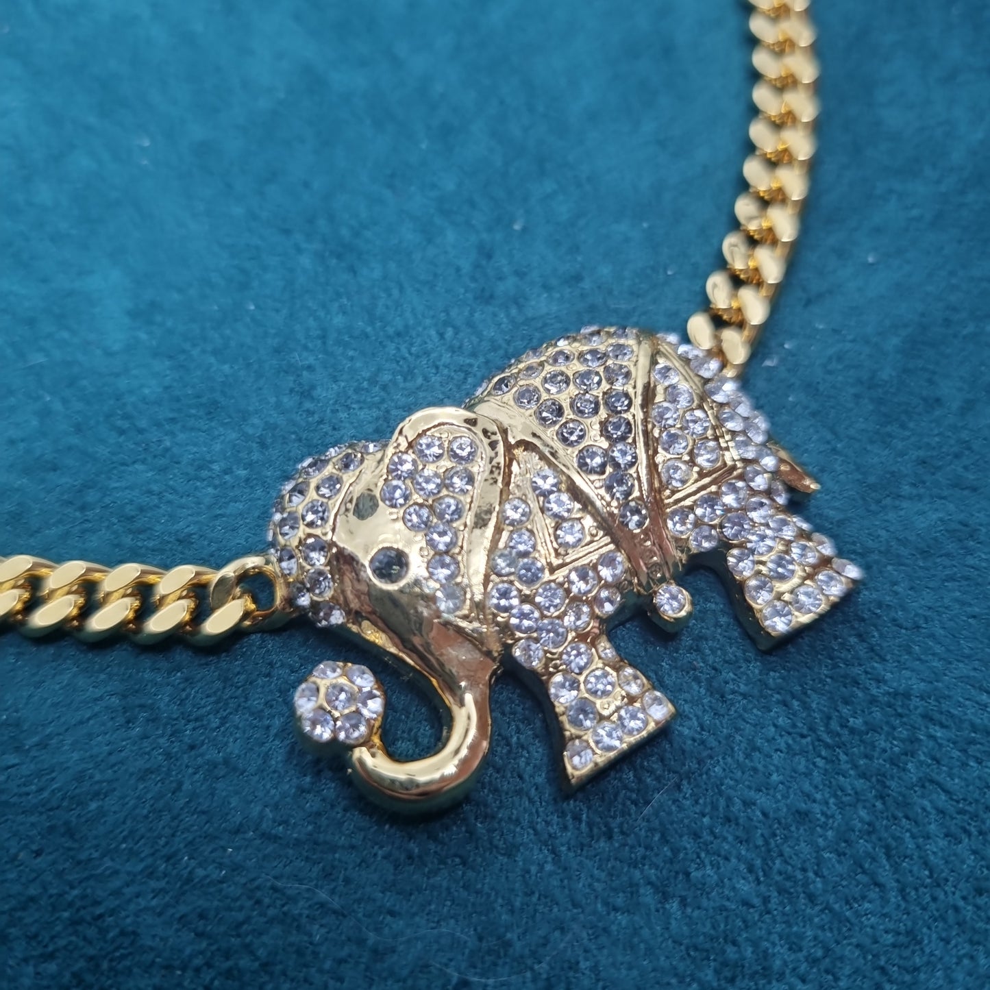 Strasssteinkette Vintage Collier Halskette Strass Kette Modeschmuck funkelnde Steine Elefant Statement gold