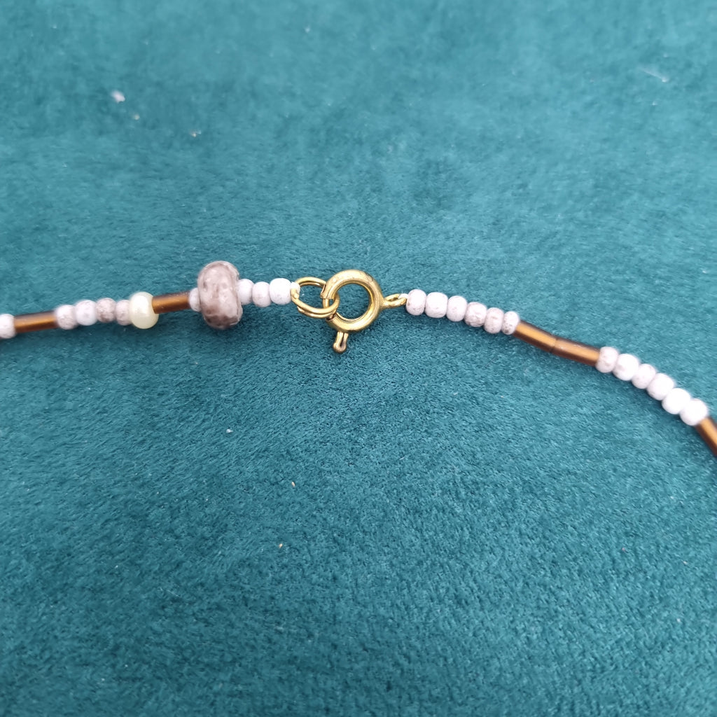 Hübsche Marmorierte Glasperlenkette mit Verschluss Vintage Halskette Handmade
