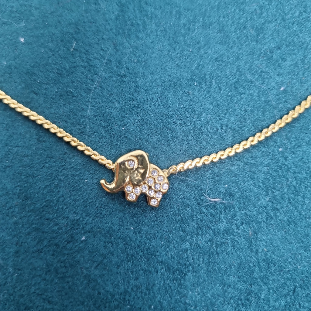Wunderschöne Vintage Halskette Goldfarbend Handmade Elefant Strass
