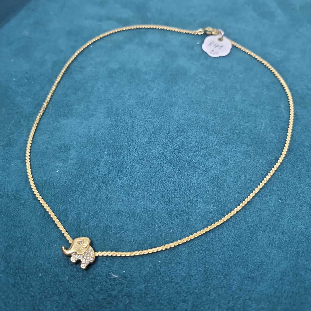 Wunderschöne Vintage Halskette Goldfarbend Handmade Elefant Strass