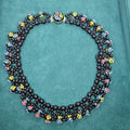 Wunderschöne schwarze Perlen Vintage Halskette Collier Handmade Blume osteuropäisch