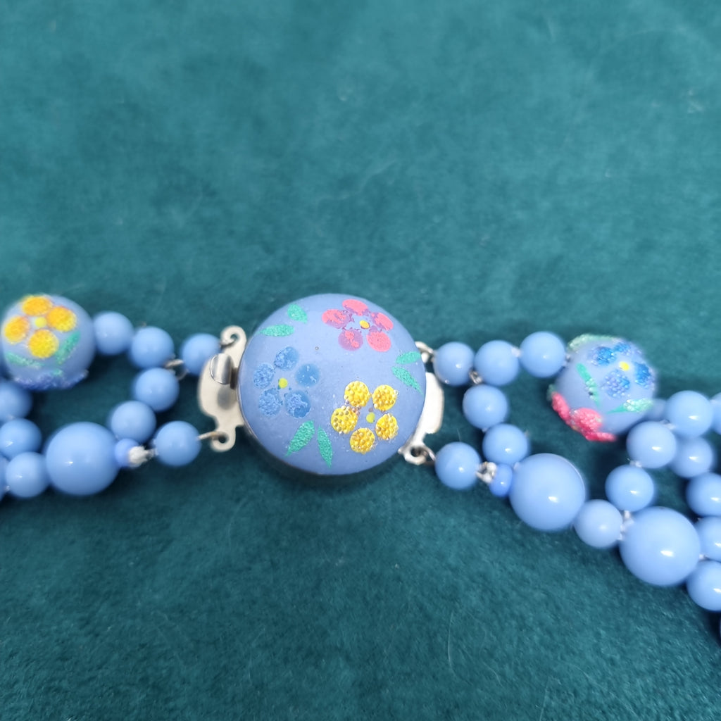 Wunderschöne schwarze Perlen Vintage Halskette Collier Handmade Blume osteuropäisch