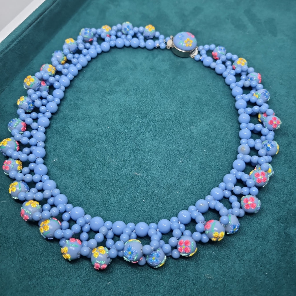 Wunderschöne schwarze Perlen Vintage Halskette Collier Handmade Blume osteuropäisch