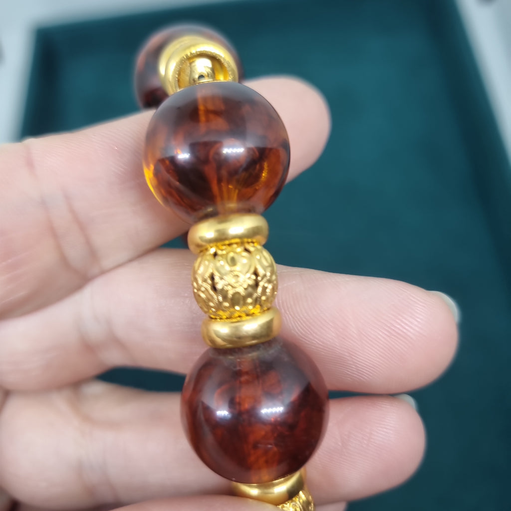 Hübsche Vintage Halskette Handmade Kette Bernstein? Gold Edel