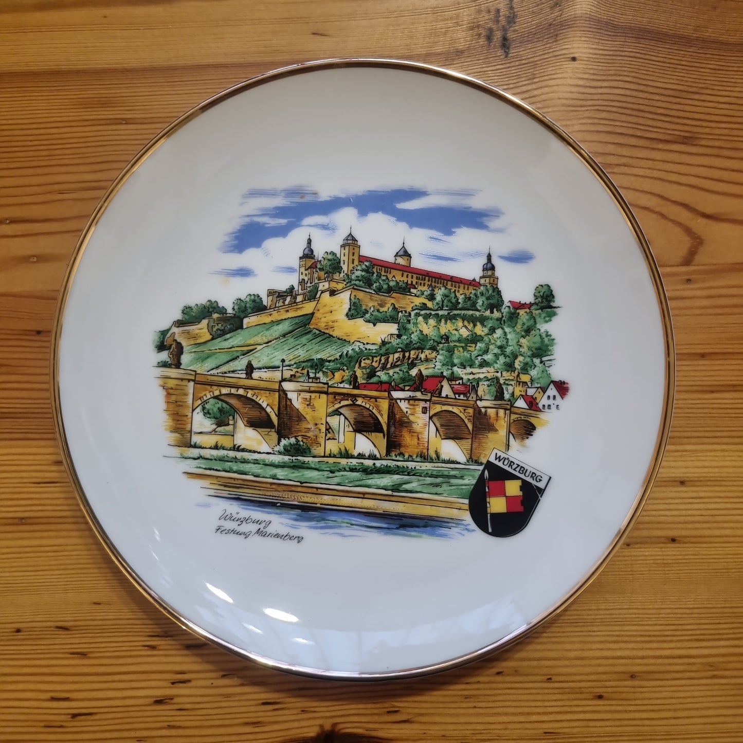 Antiker Wandteller Sammelteller Stadt Würzburg Festung Marienburg Vintage