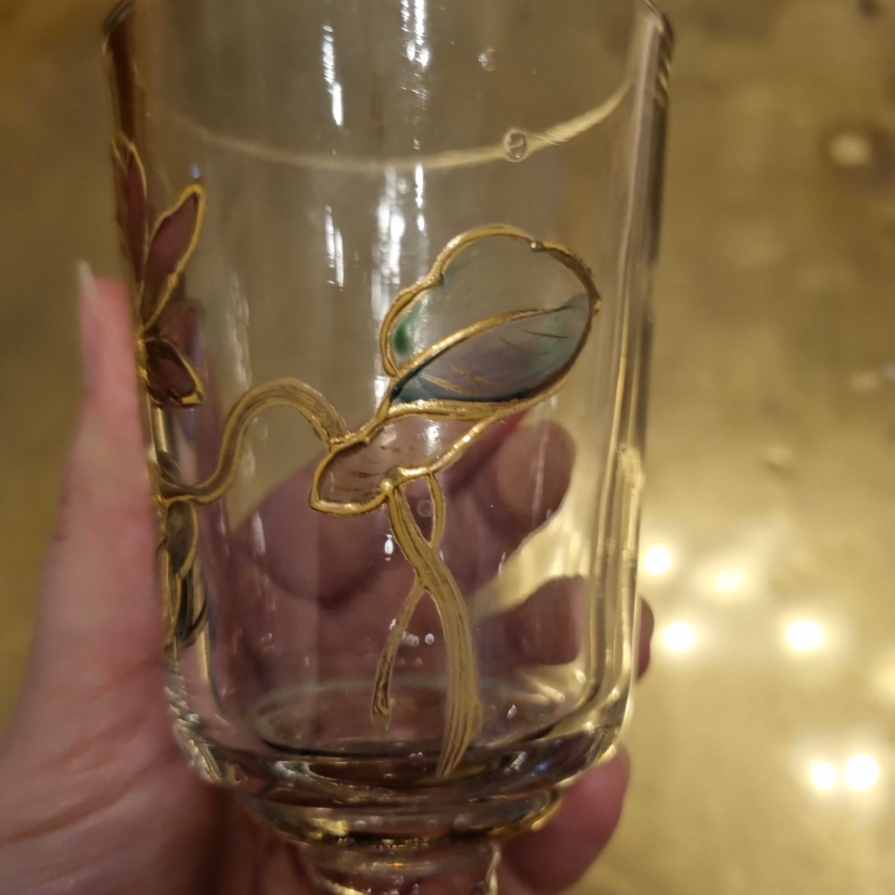 Antikes Emaille Glas Weinglas Handbemalt Blume
