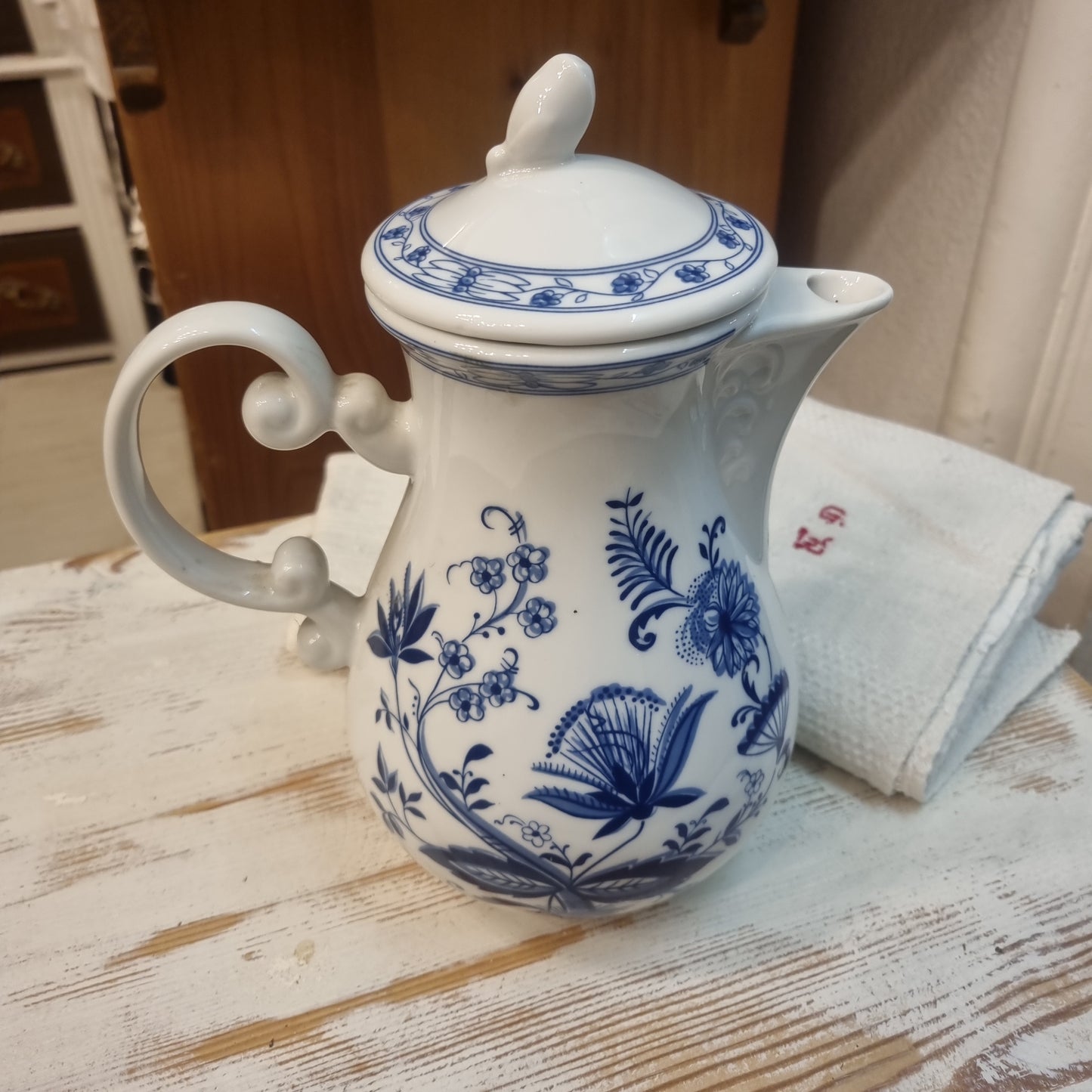 Wellco Design Krefeld Zwiebelmuster Kaffeekanne Kanne Tee Vintage blau weiß