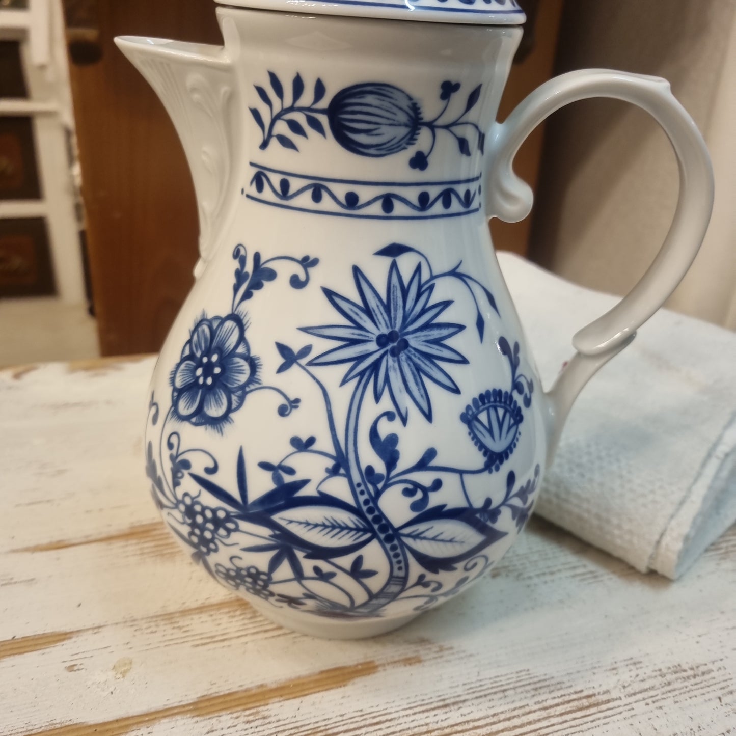 Kahla GDR Zwiebelmuster Kaffeekanne Kanne Tee Vintage blau weiß