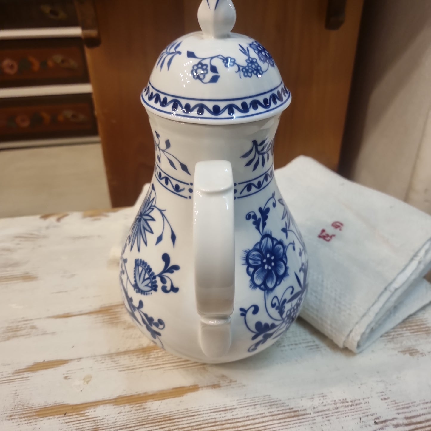 Kahla GDR Zwiebelmuster Kaffeekanne Kanne Tee Vintage blau weiß