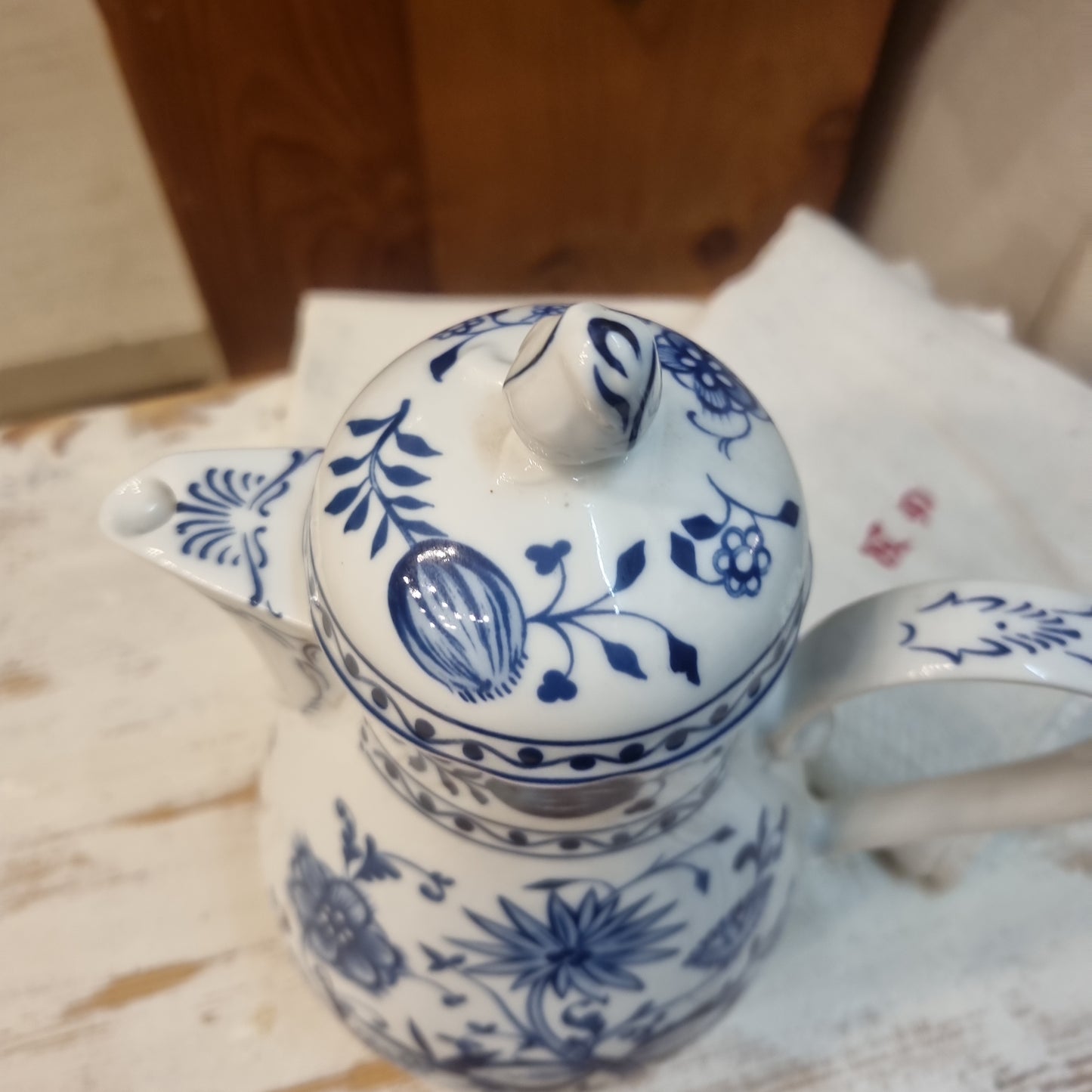 Kahla Zwiebelmuster Kaffeekanne Kanne Tee Vintage blau weiß