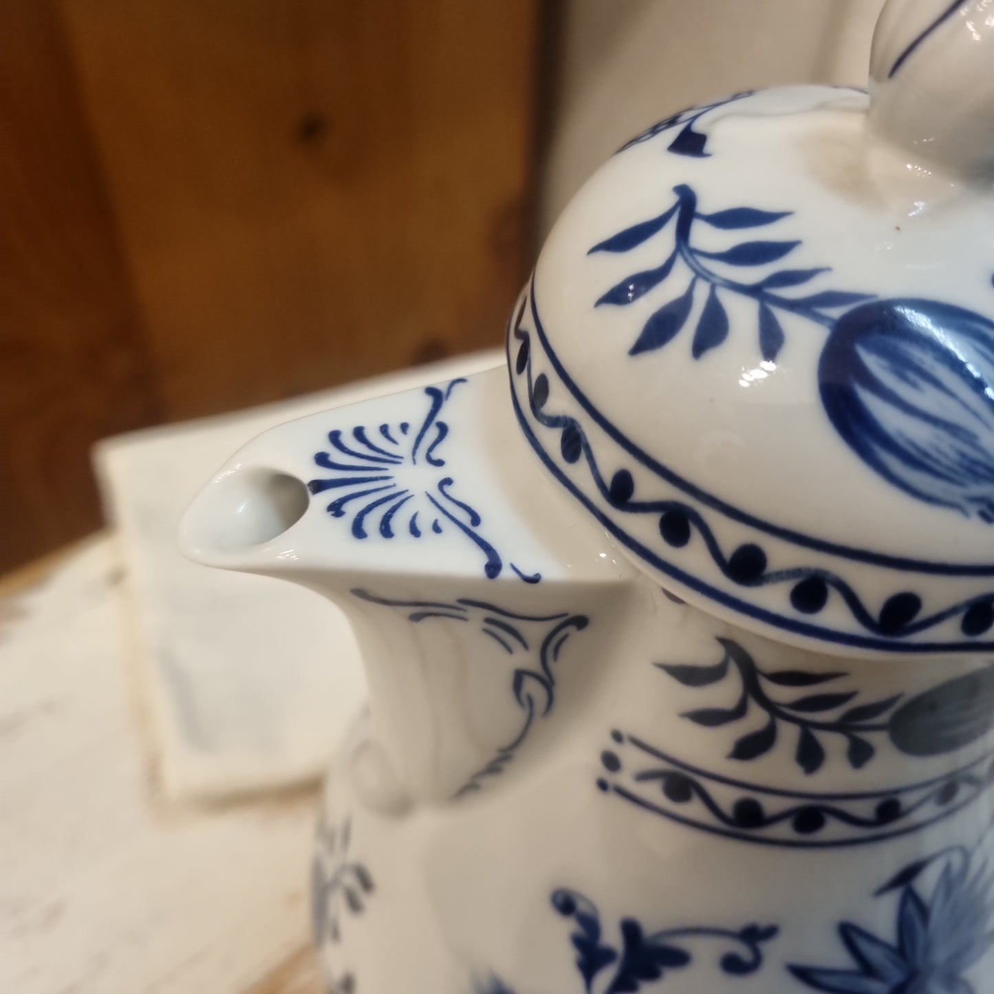 Kahla Zwiebelmuster Kaffeekanne Kanne Tee Vintage blau weiß