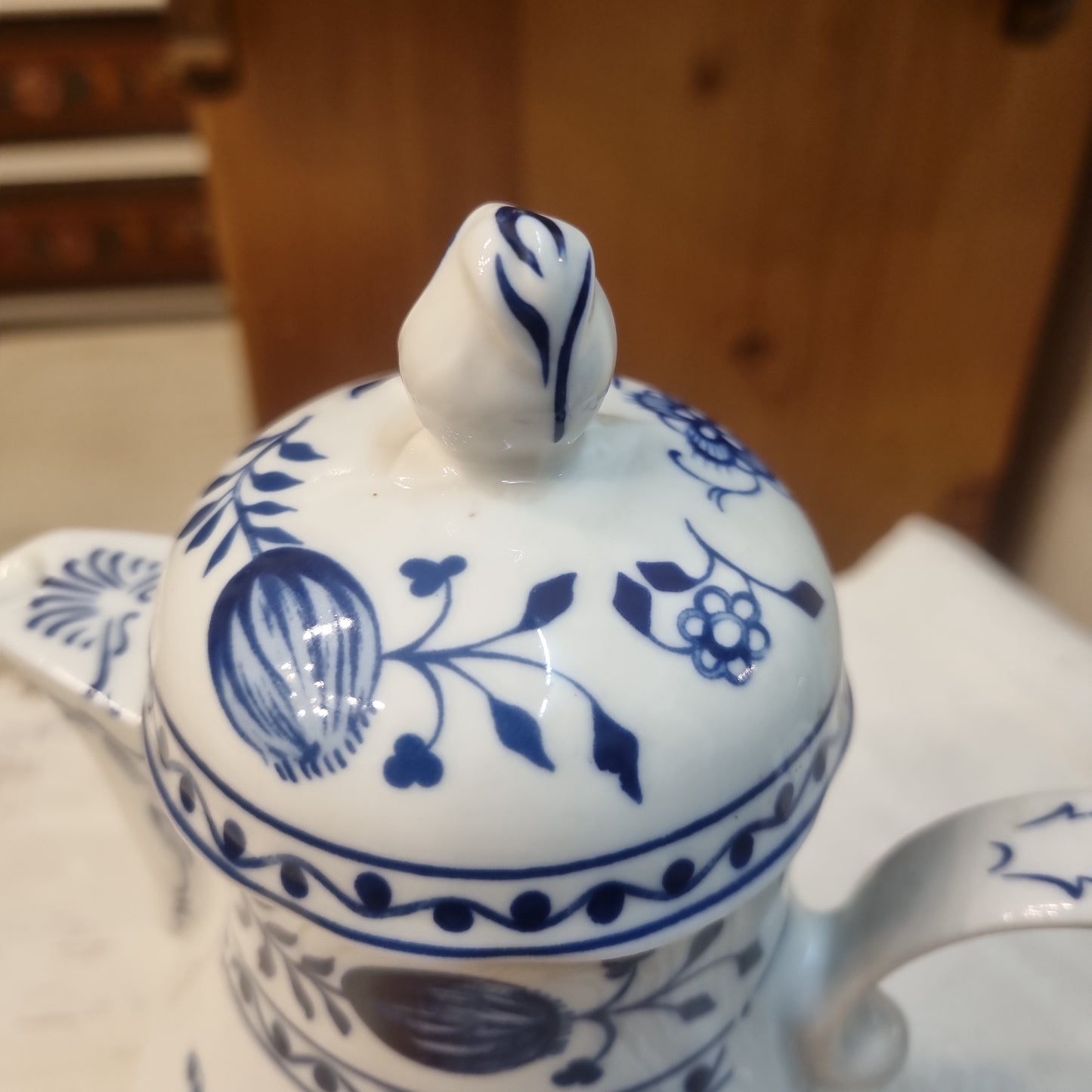 Kahla Zwiebelmuster Kaffeekanne Kanne Tee Vintage blau weiß