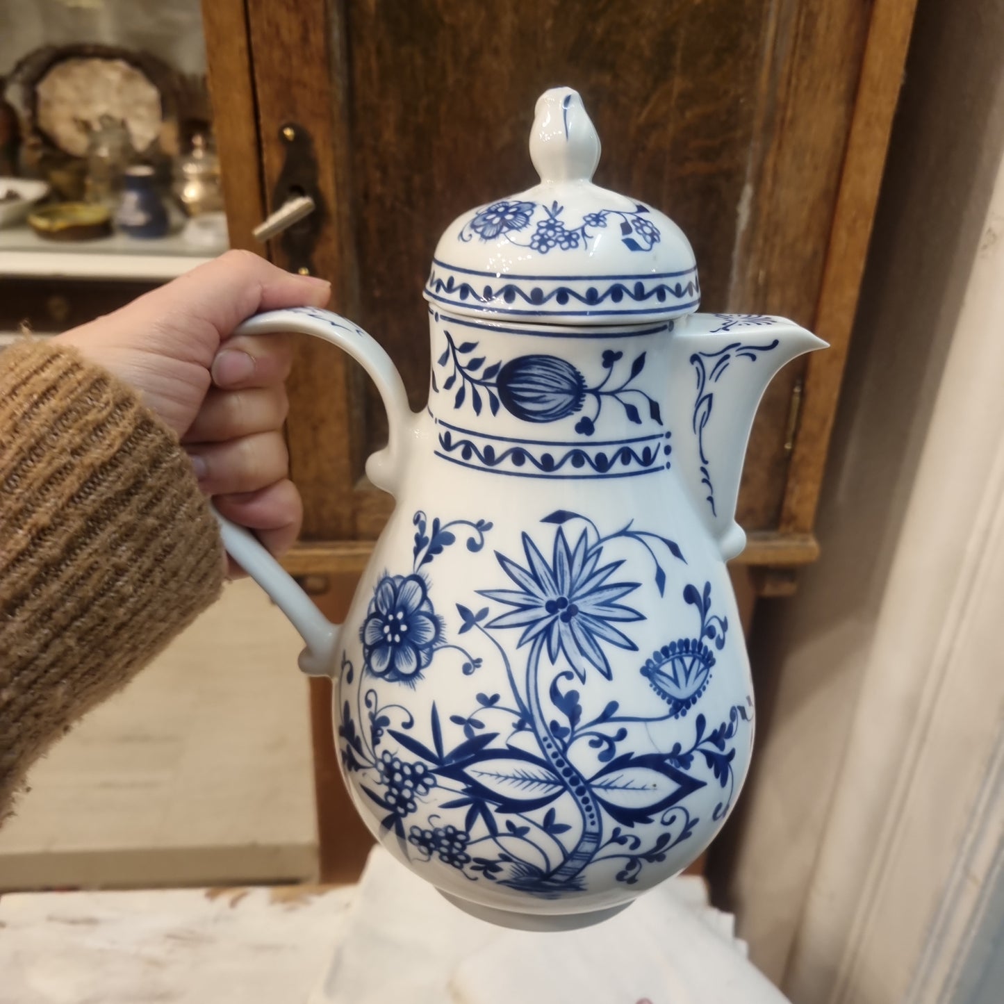 Kahla Zwiebelmuster Kaffeekanne Kanne Tee Vintage blau weiß