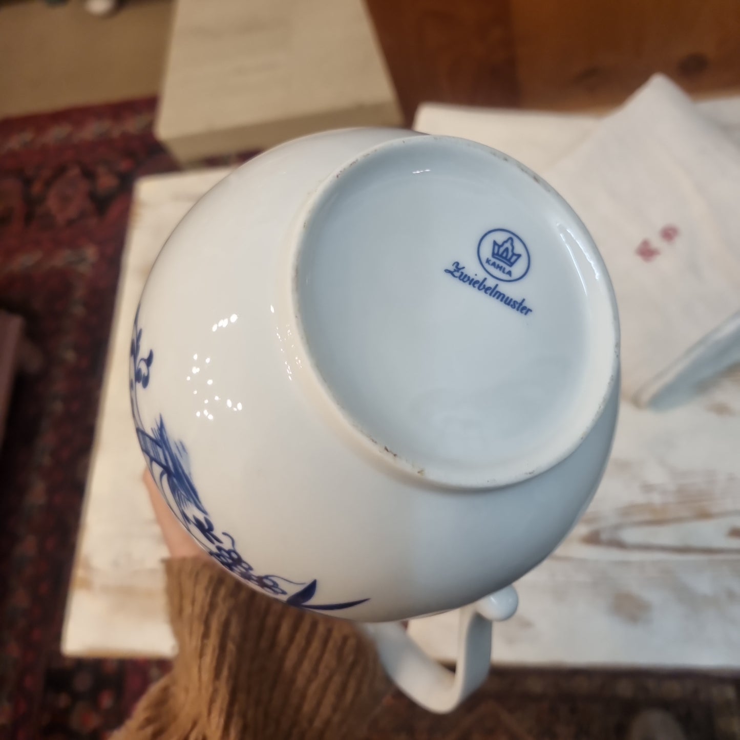 Kahla Zwiebelmuster Kaffeekanne Kanne Tee Vintage blau weiß